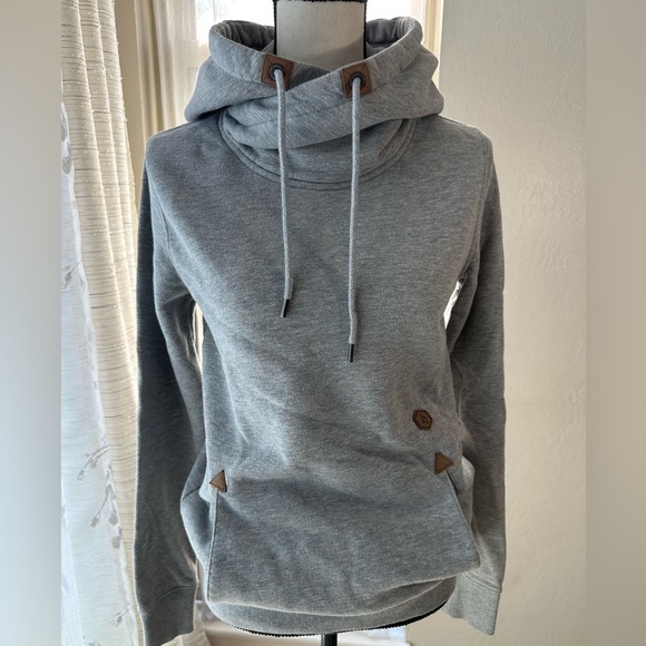 Women’s Volcom Tower pullover cowl neck hoodie with leather accents in grey XS - Picture 1 of 7